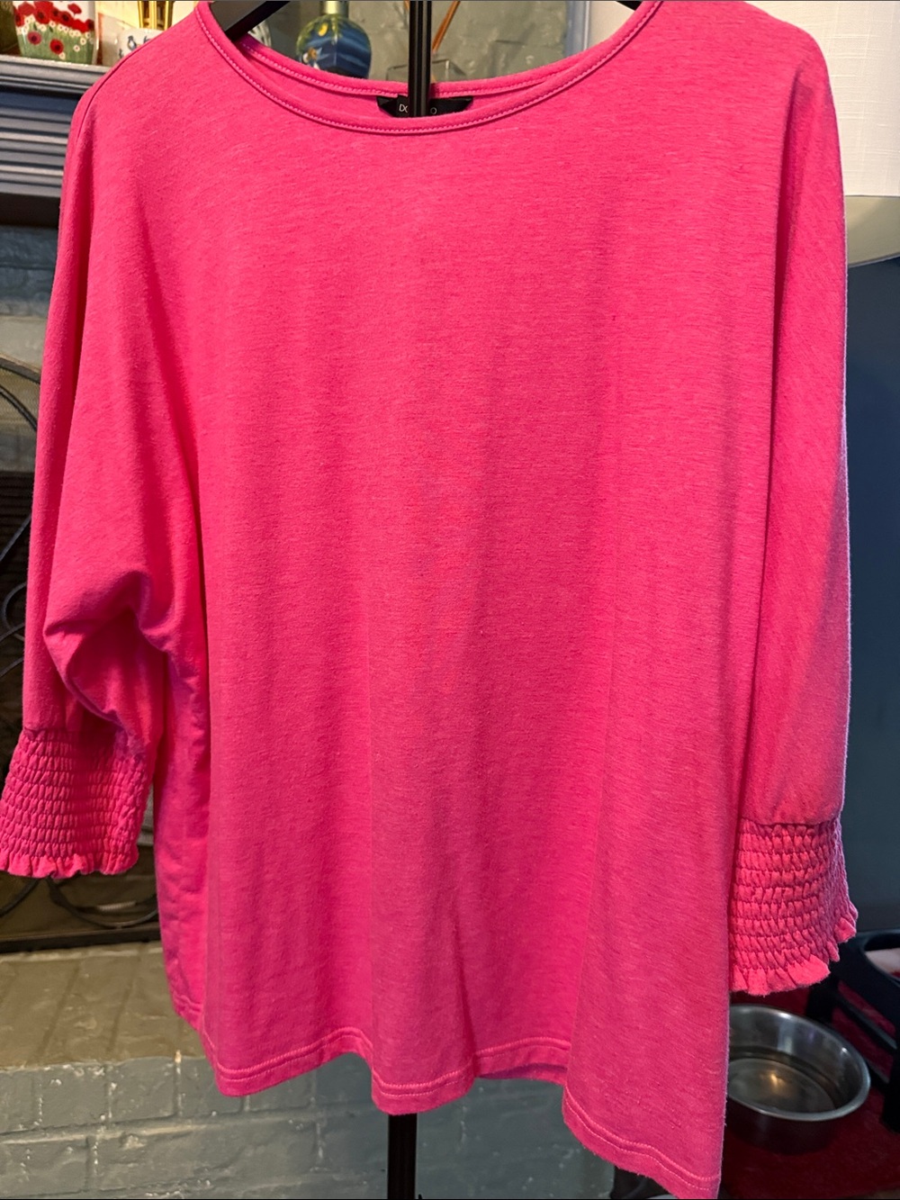 Women's Long-Sleeve Smocked Cuff Tee — Bright Pink NWOT